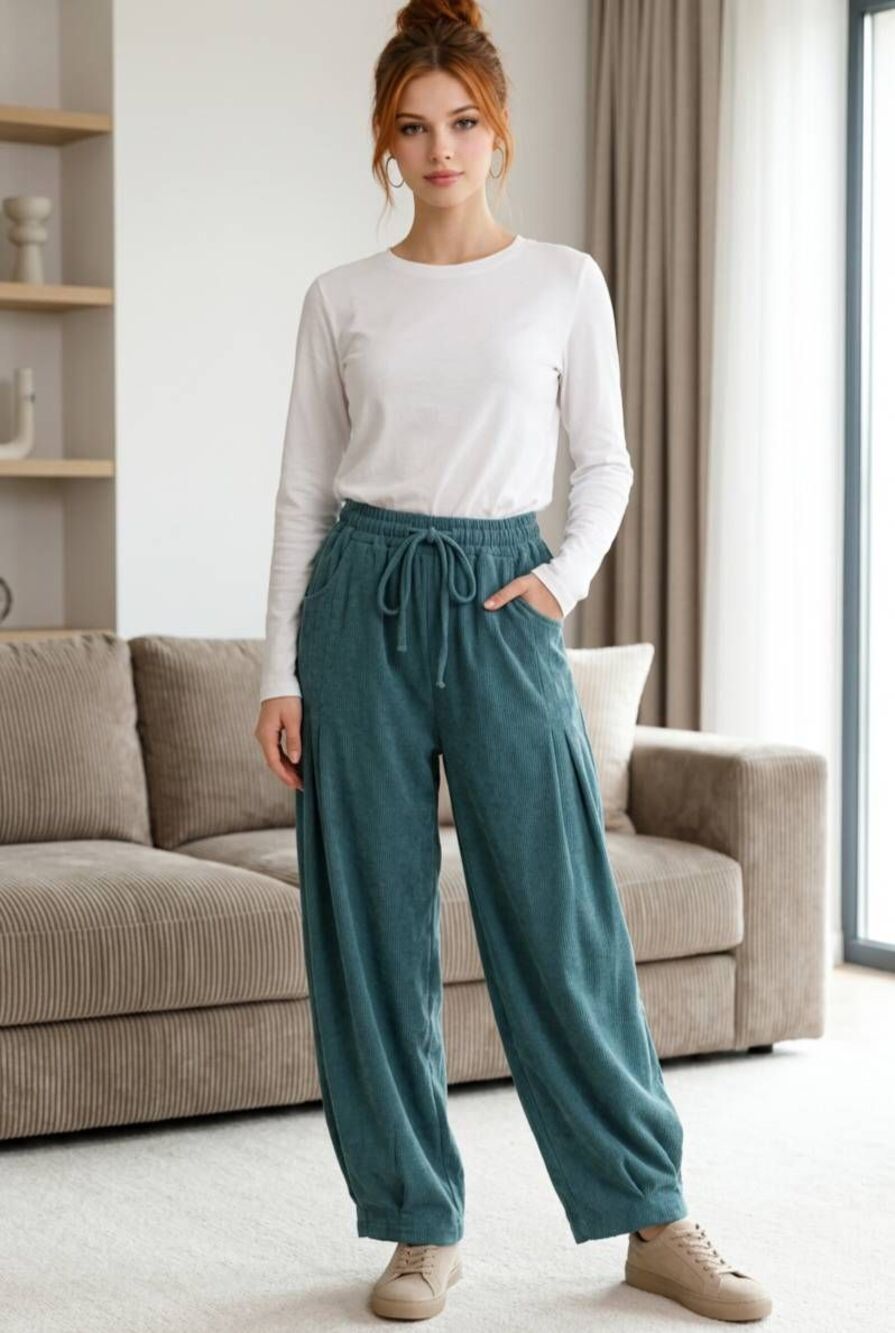 🩵NWT Teal Ribbed Velvet Corduroy Harem Pants Medium